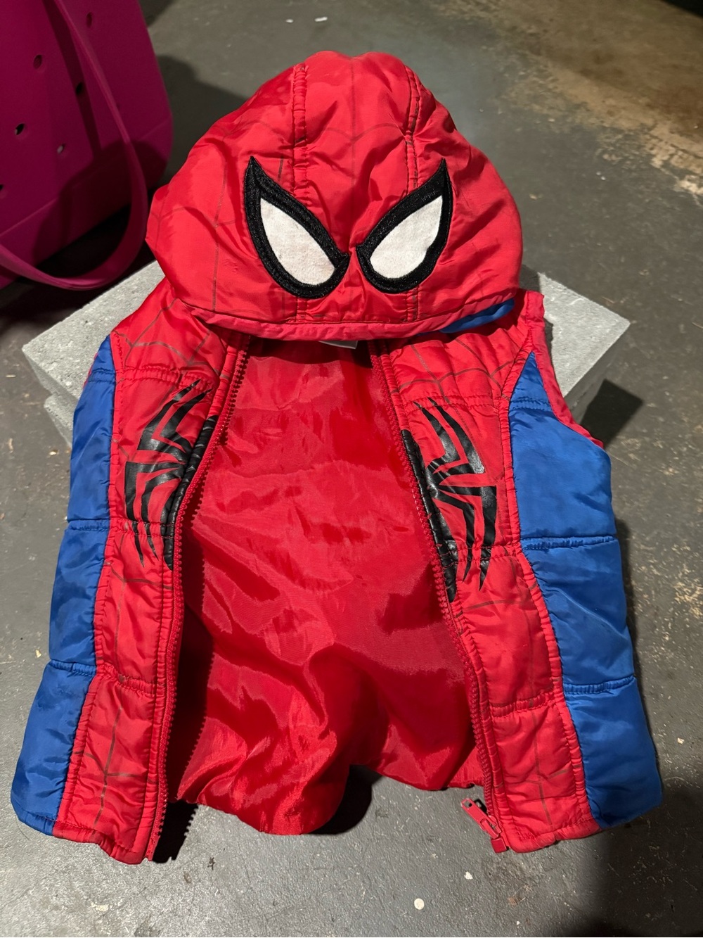 Kids Red & Blue Spider-Themed Hooded Vest